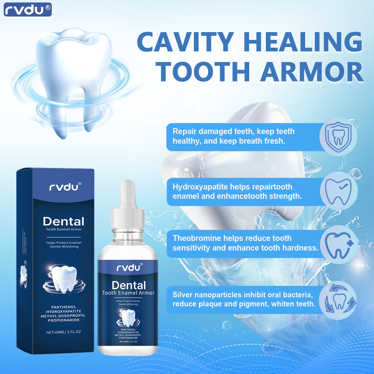 Fluoride-Free Hydroxyapatite Tooth Armor Drops | Enamel Repair, Whitening & Fresh Breath | Gentle Oral Care for Sensitive Teeth