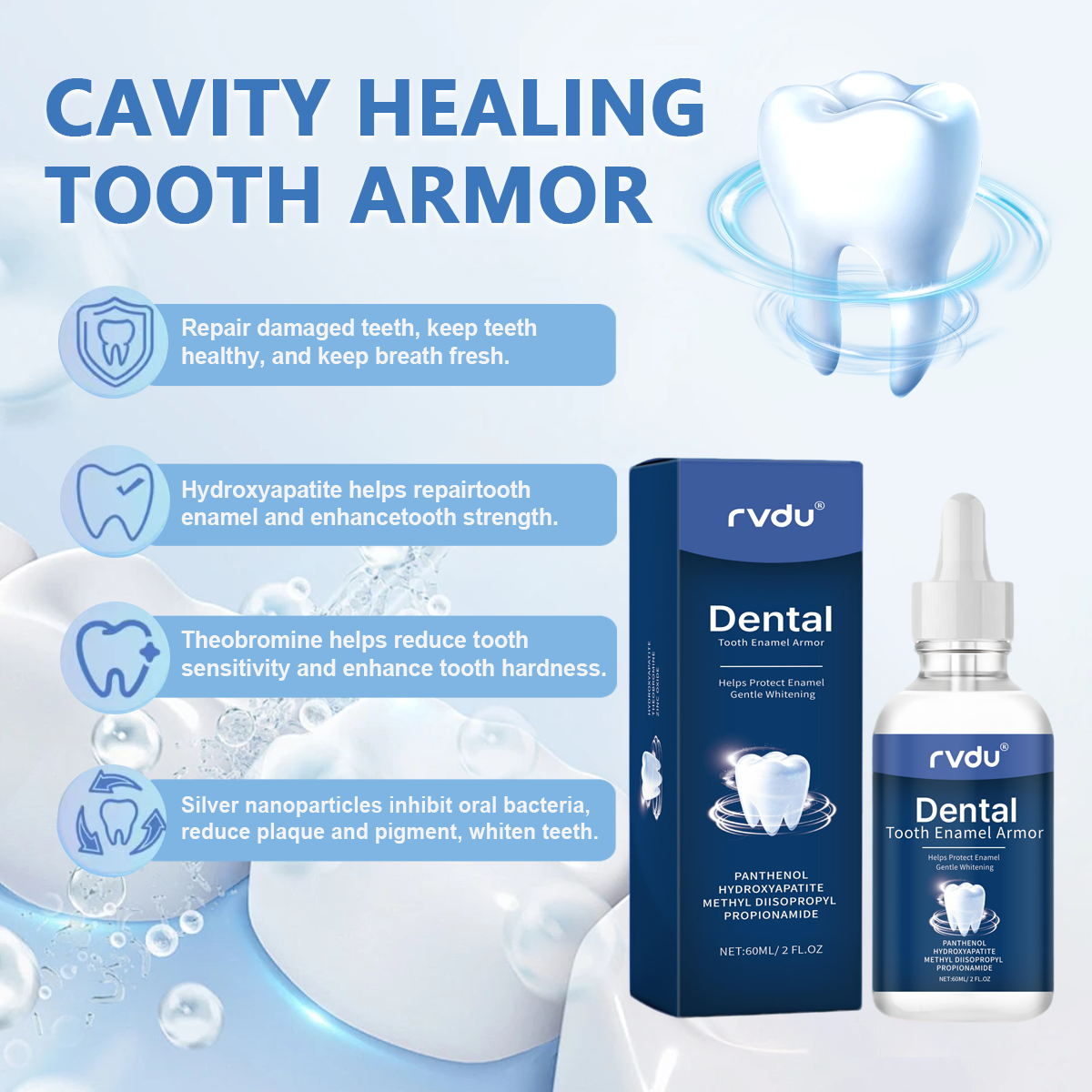 Fluoride-Free Hydroxyapatite Tooth Armor Drops | Enamel Repair, Whitening & Fresh Breath | Gentle Oral Care for Sensitive Teeth