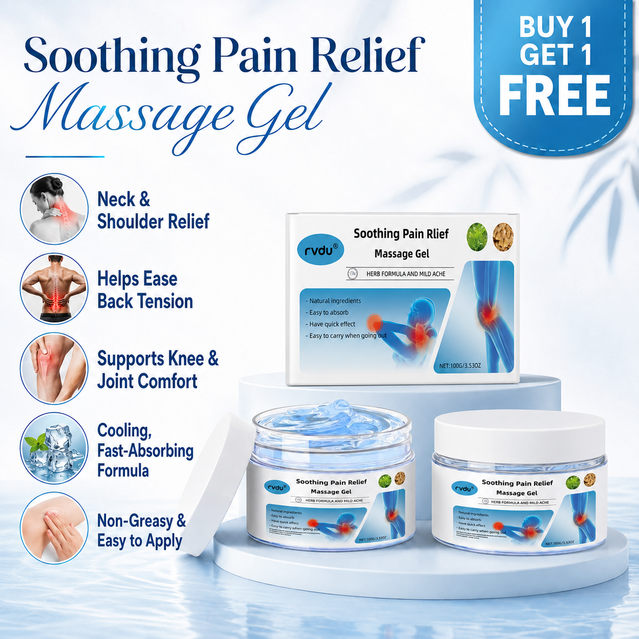 【Buy 1 Get 1 Free】Rvdu Joint Relief Gel for Knee, Lumbar, Shoulder, Neck and Muscle Pain - Body Care Massage Cream
