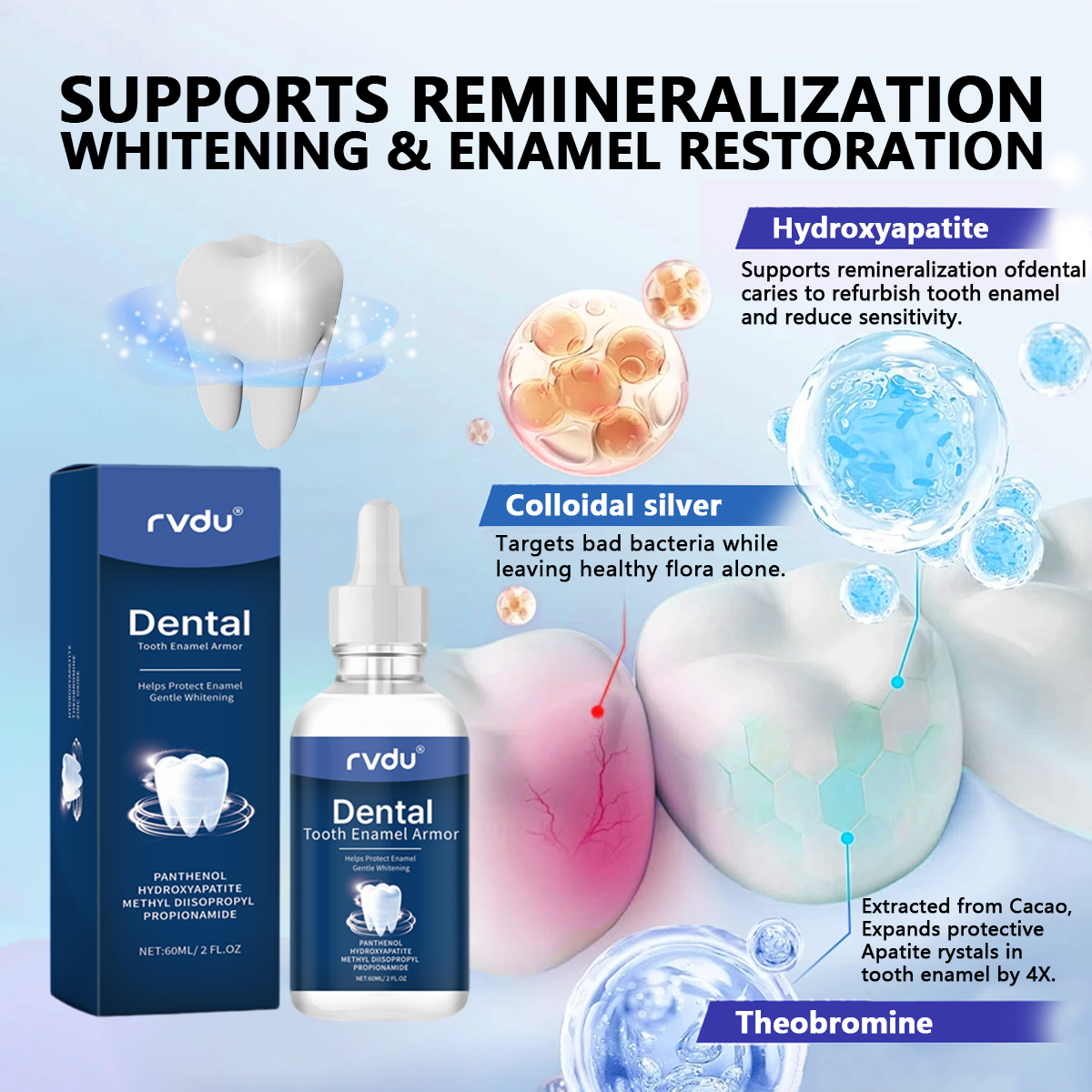 Fluoride-Free Hydroxyapatite Tooth Armor Drops | Enamel Repair, Whitening & Fresh Breath | Gentle Oral Care for Sensitive Teeth