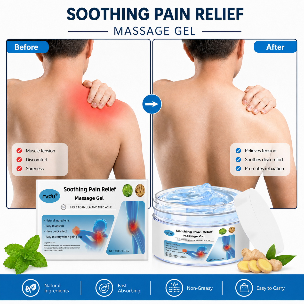 【Buy 1 Get 1 Free】Rvdu Joint Relief Gel for Knee, Lumbar, Shoulder, Neck and Muscle Pain - Body Care Massage Cream